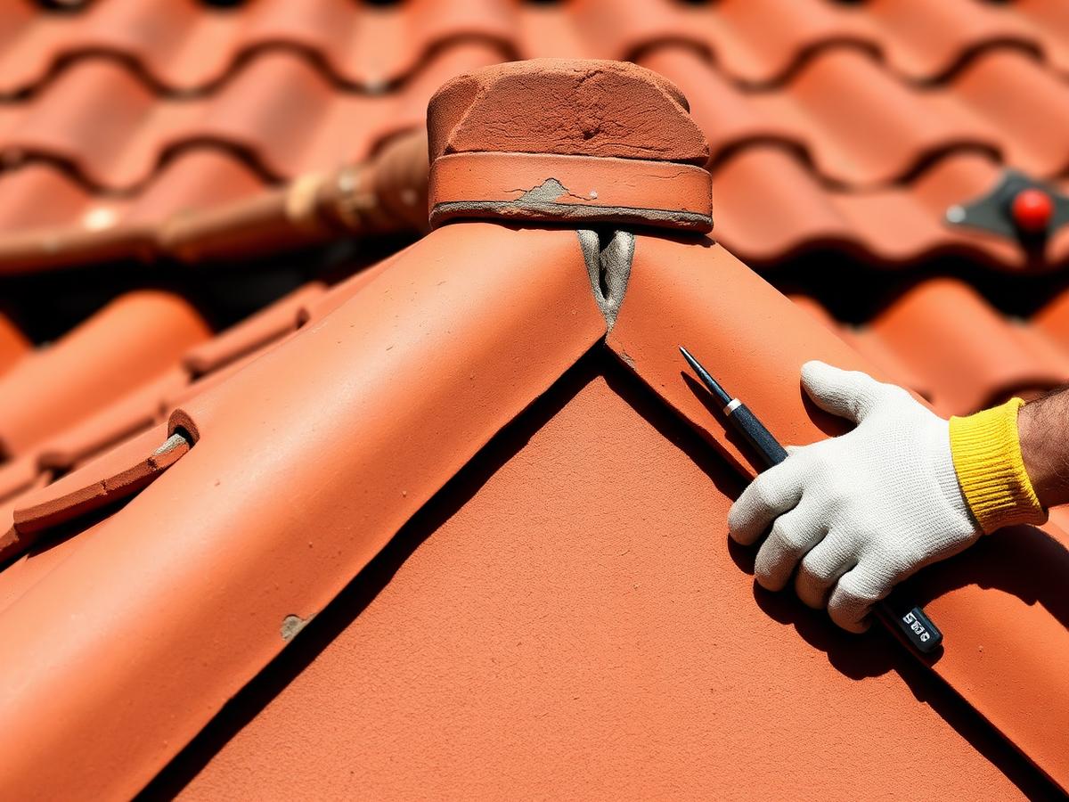 Repaired ridge capping on a tile roof